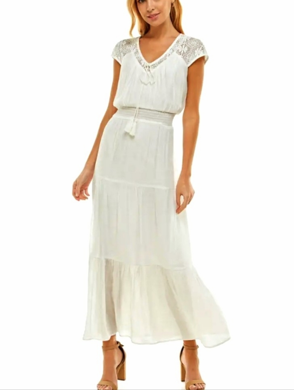 Luxology White Lace-Trim Maxi Dress with Sz. M